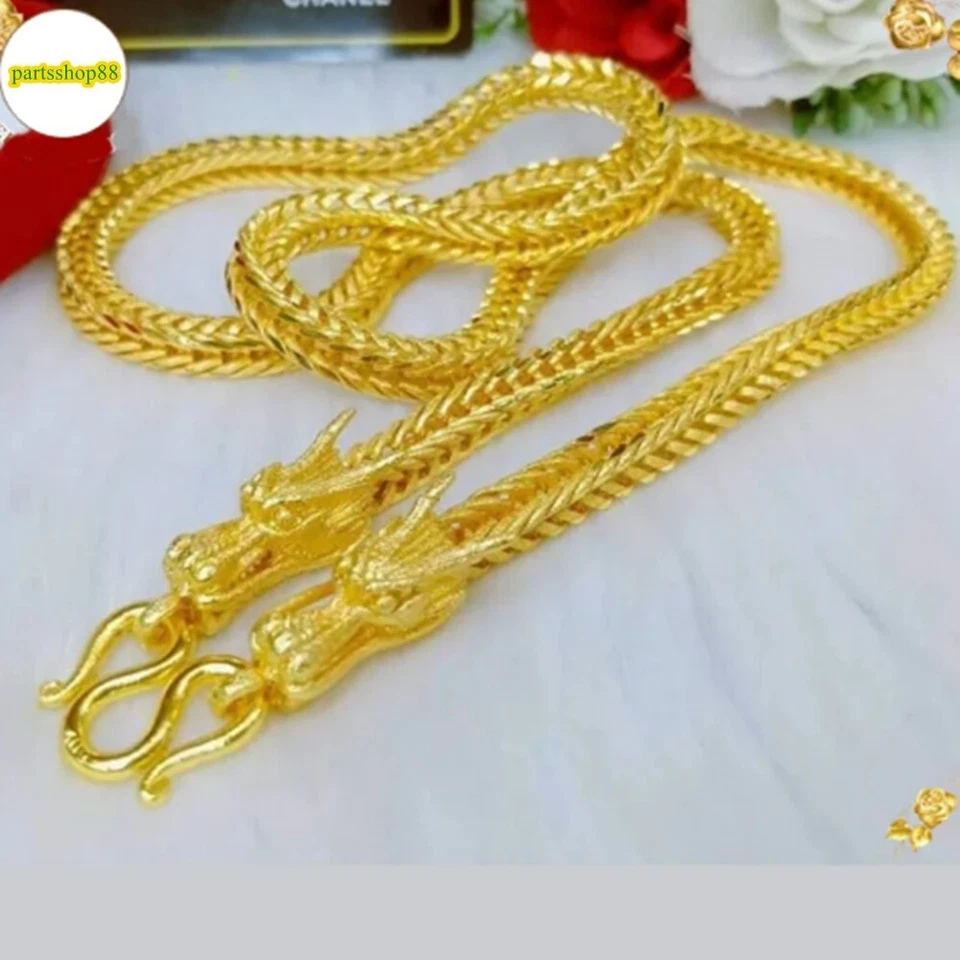 Collar 24K Cadena Joyería TAILANDÉS BAHT AMARILLO GP ORO AMULETO SUPER BIG DRAGON 26" Foto 4 de 4