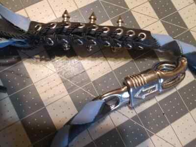 biker whip getback BLACK & BABY BLUE Leather whip SPIKES BY STITCH
