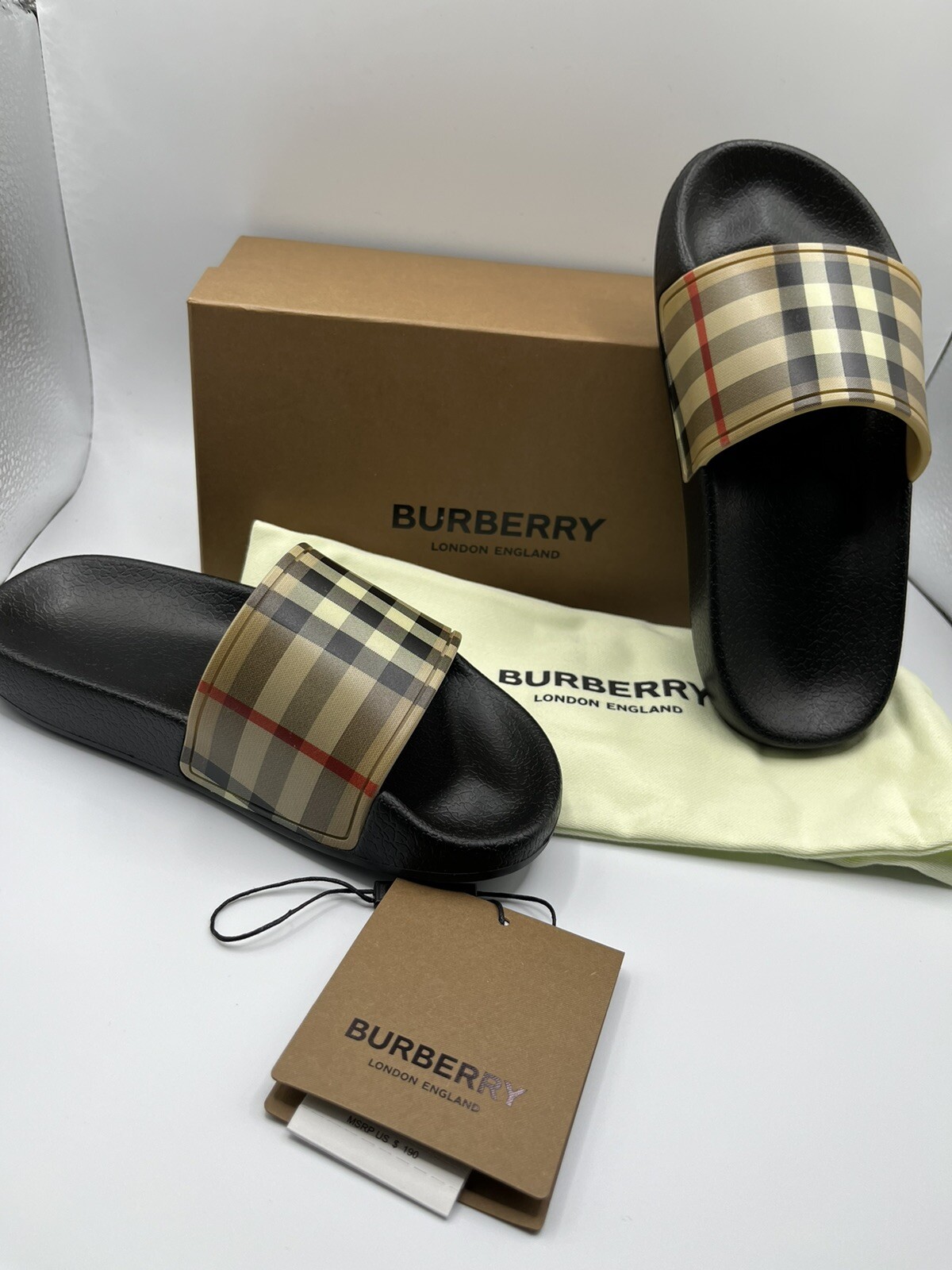 Burberry youth Mini Furley Vintage Check Slide Sandals -child 28 eu / 11 us -new thumbnail 6