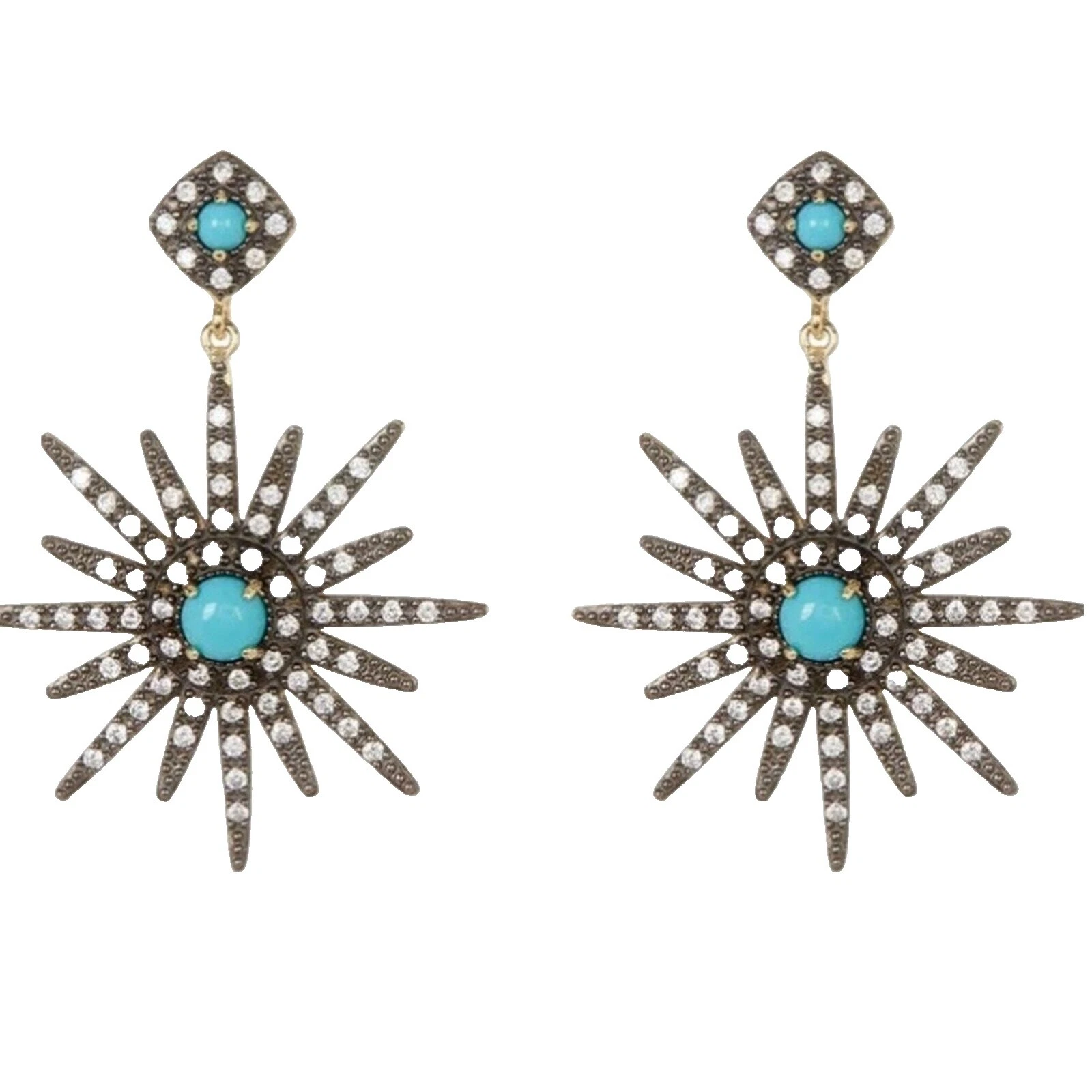 Turquoise Yellow Gold Plated Turquoise Fashion Earrings