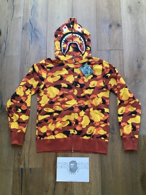 A Bathing Ape / Bape / 1st Camo / Shark Hoodie / Orange