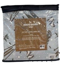 EDDIE BAUER Queen COTTON Flannel sheet set Winter SNOW DAY ski skates Sled NEW