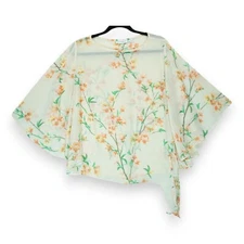 SUSAN  GRAVER  FLORAL SHEER CHIFFON  SPLIT SCARF BLOUSE TOP SIZE MEDIUM