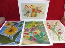 4 schöne , gemalte Bilder__Aquarelle __Blumen __signiert__!