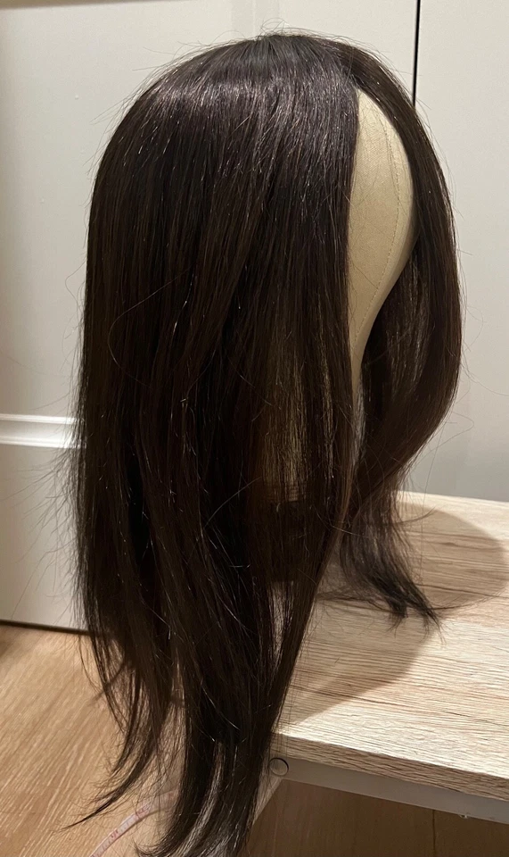 100% PREMIUM CABELLO HUMANO ENCAJE TOPPER MARRÓN OSCURO RECTO 16" LARGO Foto 2 de 4