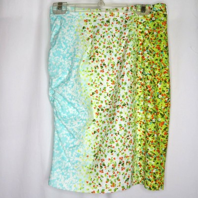 Etcetera Pencil Skirt Womens 4 Knee Length Side Ruching Floral Blue Academia NEW