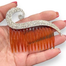 Vintage Faux Tortoise Shell Bride Wedding Hair Comb Clip Rhinestone Flowers USA