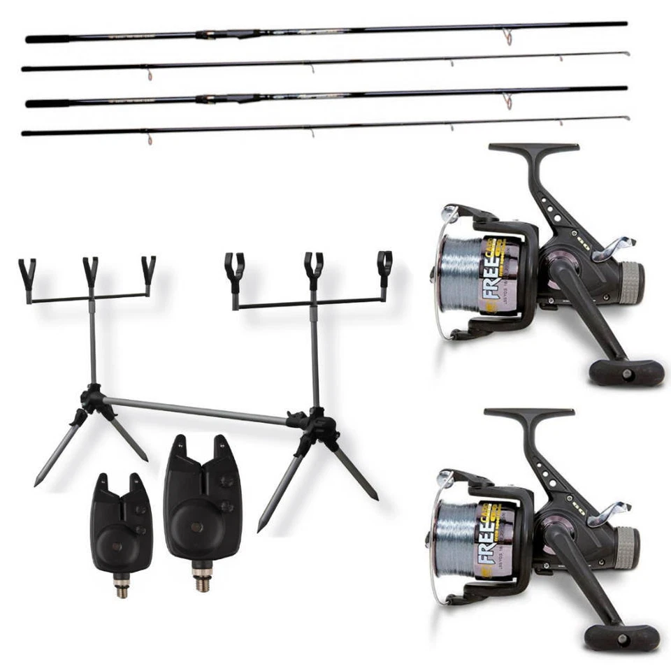VF-ANGELSPORT Karpfen Angelset 2 Ruten 2 Rollen + Rodpod + Bissanzeiger Carp Fishing