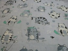  NEU Stoff 100 % Baumwolle Patchwork Baumwollstoff Kinderstoff Katzen grau grün 