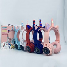 FosPower Wired/Wireless Bluetooth 5.3 Headphones w/LED Light Ears for Kids Girls