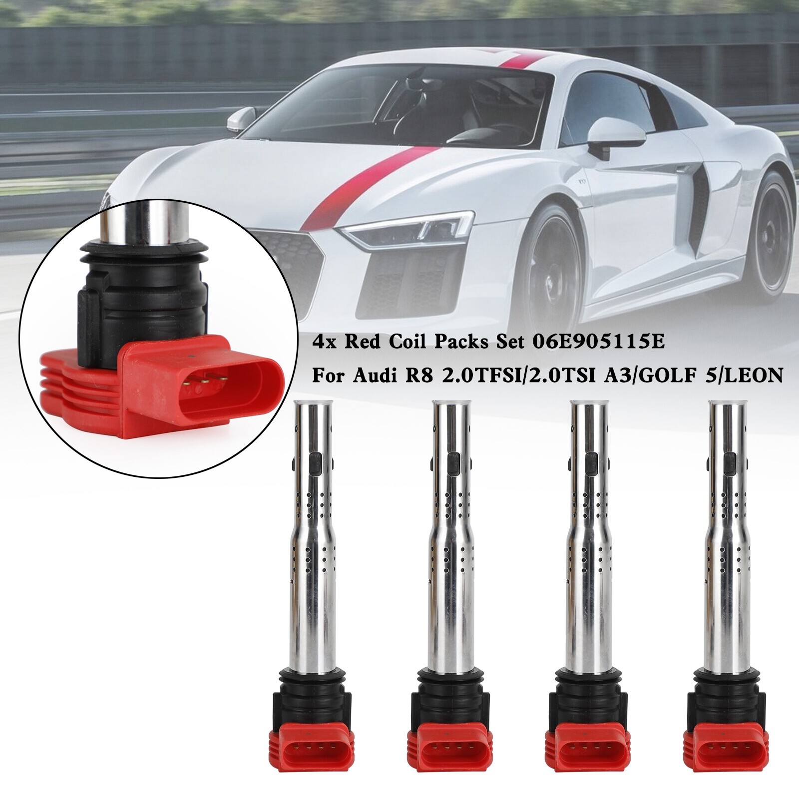 4x Red Coil Packs Set 06E905115E For Audi R8 2.0TFSI/2.0TSI A3/GOLF 5/LEON UE