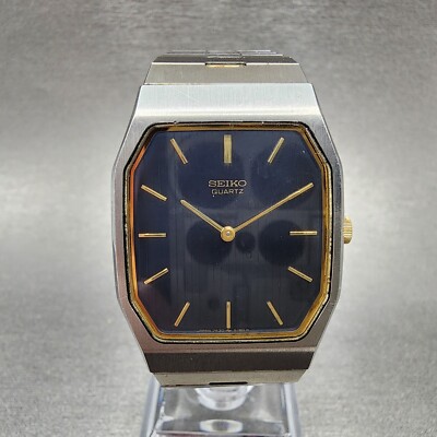 Seiko Tank Watch Men 28mm Blue Dial Two Tone Rectangle 7430-5089