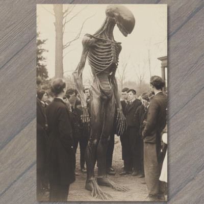 STICKER  Tall Alien Skeleton Formal Crowd Retro Vintage Look Photograph Style