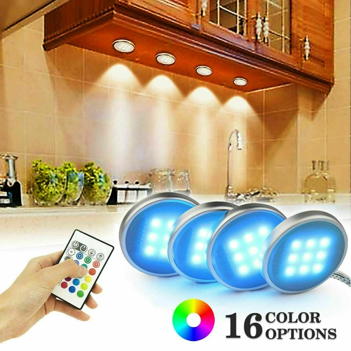 4PCS RGB LED Under Cabinet Lights Closet Color Changing Kitchen