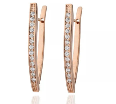 18K REAL ROSE GOLD FILLED LONG HOOP EARRINGS MADE