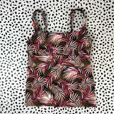 Lands End Black Brown Pink Palm Square Neck Reg. 12 Tankini SWIM TOP 522608