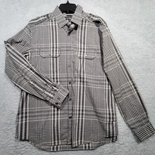 EXPRESS Shirt Mens Large Black Plaid Roll Tab Long Sleeve Modern Fit Cotton