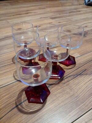 6er Set Luminarc France Rot Rubin Stiel Hock Hexagon Base Gläser French Vintage