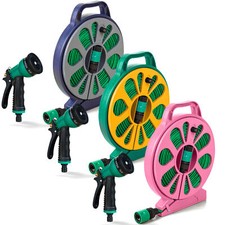 Tangle Free Garden Hosepipe Spray Gun Reel Stand Tap Flat Hose Pipe 50FT 15M