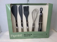 Figment Mini Cooking Utensil 5 Pc Set, Stainless Steel With Silicone Heads