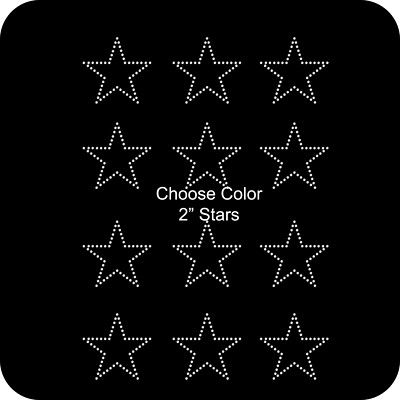 Sheet of 12 Stars Outline 2'' Inches Rhinestone Transfer Hotfix Bling Iron On