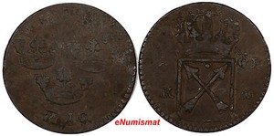 Sweden Ulrika Eleonora 1719 1 Ore KM Overstruck 1718 1 Daler FLINK OCH FARDIG(3)