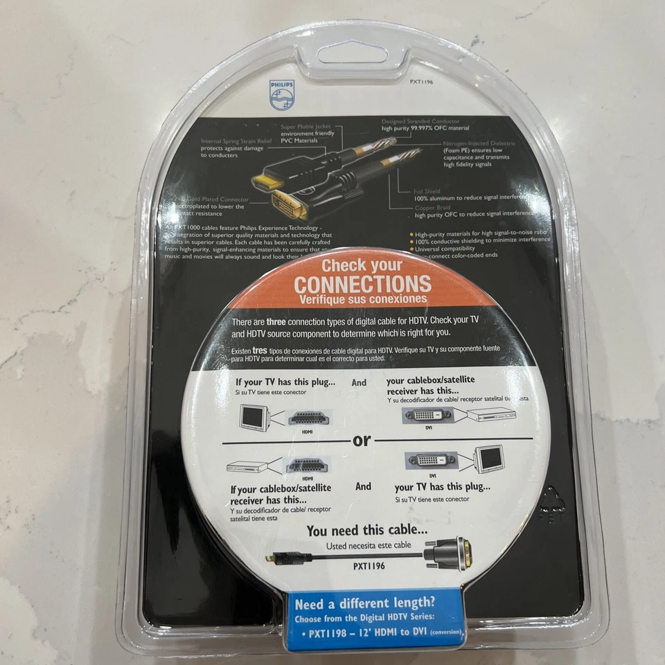 Philips PXT1196 24K Gold HDMI/DVI Conversion Cable 6 ft PXT1000 High Performance - Image 4 of 4