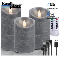 LED Kerzen Echtwachs 3Er-Set Flackernde Flamme Mit Timerfunktion Grau