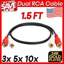1.5FT 2 RCA Audio Cable Stereo Dual RCA Cord 2RCA Cable HDTV Amplifier Speakers