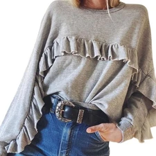The Great. Ruffle Sweatshirt Heathered Grey Size 3