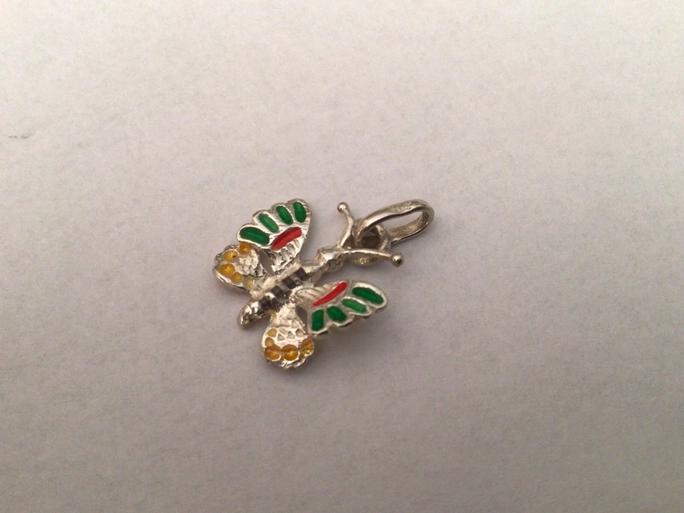Ciondolo Farfalla Argento 925 e Smalto Vintage - Immagine 2 di 4