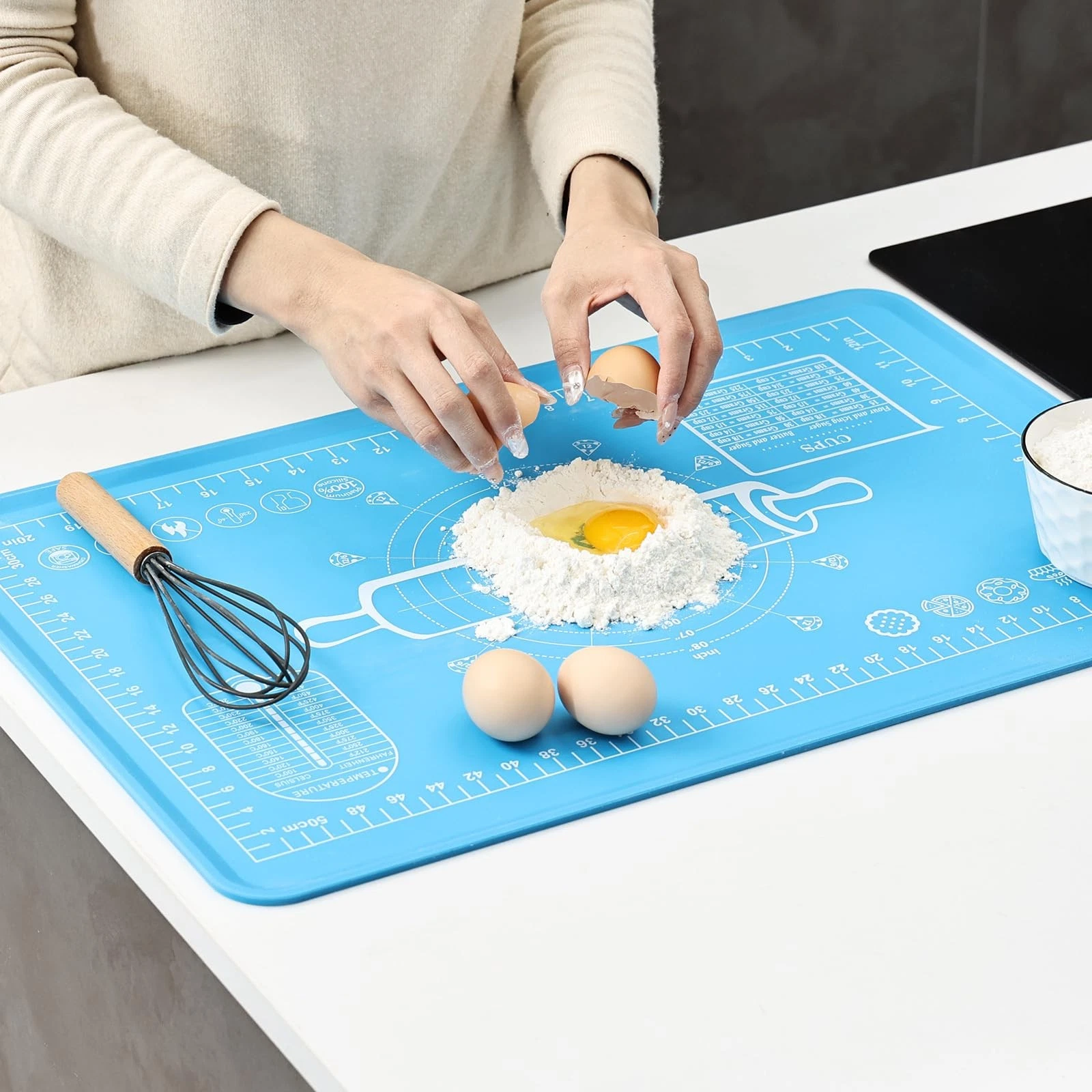 Silicone Baking Mat 20"L x 28"W, Extra Thick Dough Rolling Pad with Measureme...