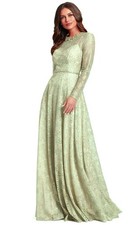 Mac Duggal Sage Green Long Sleeve Embellished Lace A-Line Gown Size 16 1198
