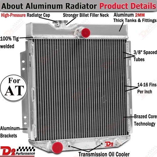 6677 4 Row Aluminum Radiator For 1966-1974 Ford Bronco 2.8L 3.3L 3.9L L6 Engines