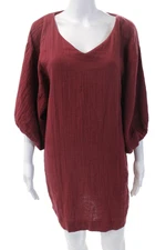 Rhode Womens Cotton Long Sleeved Textured Pocketed Casual Dress Red Size XS