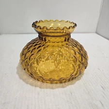 Vintage Amber Glass Lamp Shade Diamond Quilted Student Hurricane Fitter 5 - 5/8"