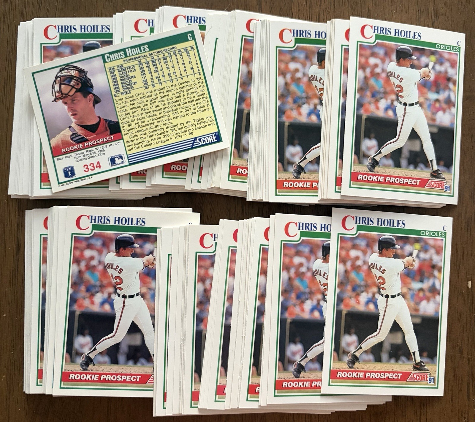 (50) CARD LOT ==   CHRIS HOILES #334 1991 SCORE ROOKIES BALTIMORE ORIOLES!