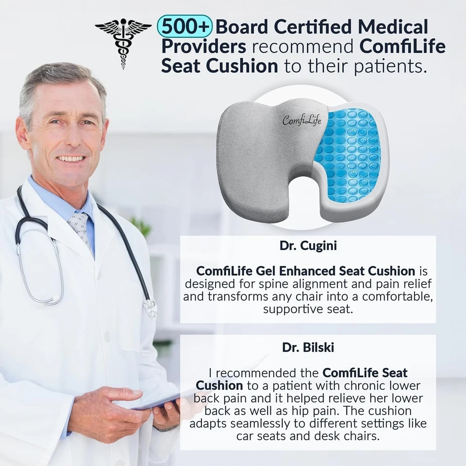 Cojín de asiento mejorado de gel ComfiLife - Cojín para silla de oficina - Gel antideslizante y  Foto 3 de 4