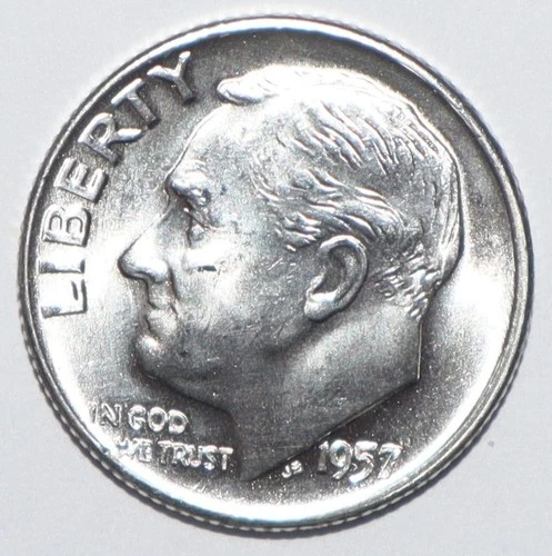 1957 D Roosevelt Dime CHOICE BRILLIANT UNCIRCULATED (K243)