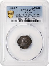 FRANCE KING LOUIS XVI 1783-A  1/20 ECU / 6 SOLS SILVER COIN PCGS CERTIFIED AU50