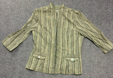 Dressbarn Women's Blazer Jacket Size 12 Green Striped Button Pocket Open Front