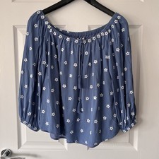 Somerset Alice Temperley Floral Blouse Women’s 12 UK Blue White Embroidered Boho