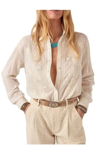 MAISON HOTEL RINGO Ladies Shirt Ivory 100% Cotton Embroidered
