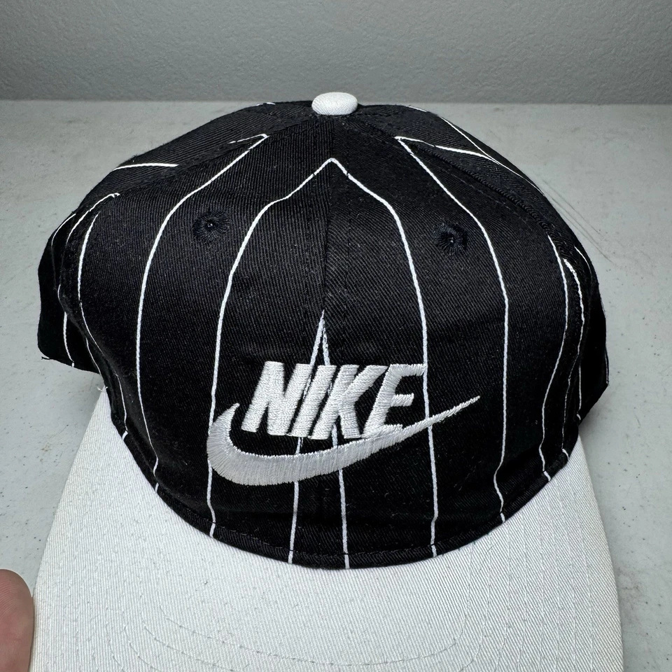 Vintage Nike Pinestripe Snapback Hat Adjustable Black White 90s Rare Air | eBay - Image 2 of 4