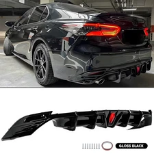 FITS 2018-2024 TOYOTA CAMRY LE XLE GLOSS BLACK GR STYLE REAR BUMPER LED DIFFUSER