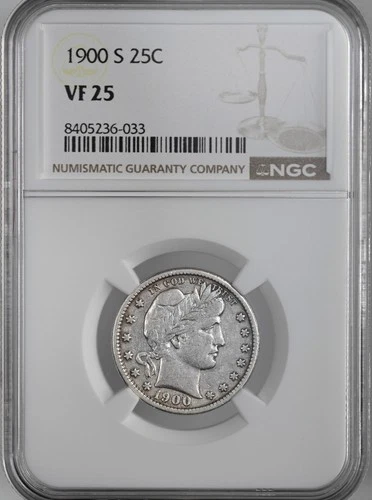 1900-S  25C  BARBER SILVER QUARTER  SAN FRANCISCO  NGC VF25 #8405236-033