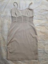 Love J Mini Beige Nude Mesh Center Party Dress Bodycon Clubwear Spaghetti Straps