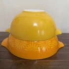 VTG 444 443 Pyrex Yellow Orange Sunflower Daisy Cinderella Nesting Bowl Set Of 2