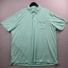 Vineyard Vines Mens Large Green White Striped Performance Pocket Polo Shirt L
