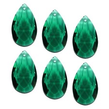 38mm K9 Crystal Pendants Teardrop Beads Dark Green Craft Chandelier Prisms, 6Pcs
